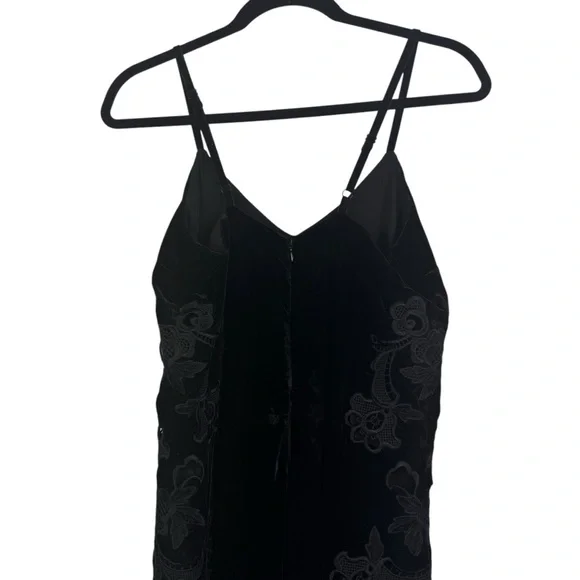 Sandro FR 40 US 8 Black Emilia Floral Embroidered Wide Leg Velvet Jumpsuit Flaw